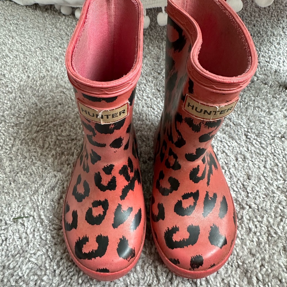 Hunter Kids Pink Animal Print Rain Boots